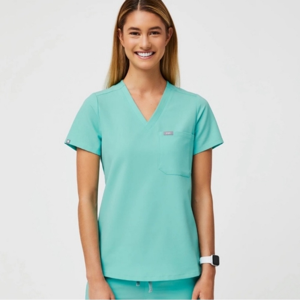 Figs Teal Scrub Top with Pocket